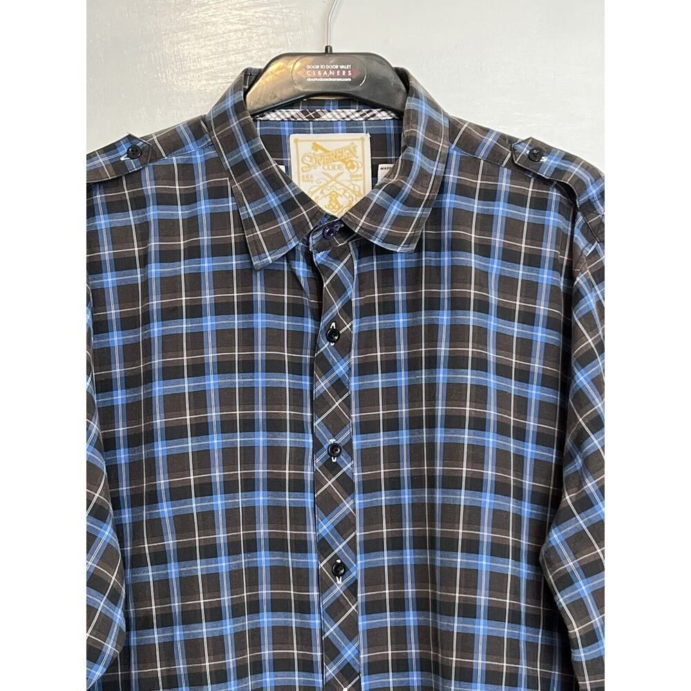 SOVEREIGN CODE Men's Blue & Black Plaid Button Down Casual Long Sleeve Shirt 2XL